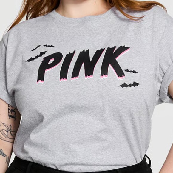 PINK HALLOWEEN Victoria's Secret Campus Cotton Tee - Medium Heather- Large - NWT - Picture 1 of 6